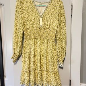 Yellow Floral Long Sleeve Dress